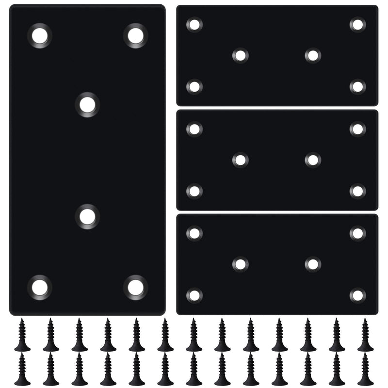 [Australia - AusPower] - 4PCS 3.94 x 1.97 inch Black Flat Mending Plate,Metal Bracket with Holes, Straight Steel Brace Fixing Joining Plate for Wood with 24PCS Screws 3.94 x 1.97 x 0.07 inch/100 x 50 x 1.8 mm 