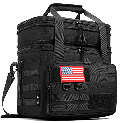 RalChyez Tactical Lunch Box, 20L Large Heavy Duty Double Deck Insulated Lunch Bag Leakproof Expandable Tote Cooler with Shoulder Strap for Adult Men Women Work Fishing Picnic Travel Black A-Black