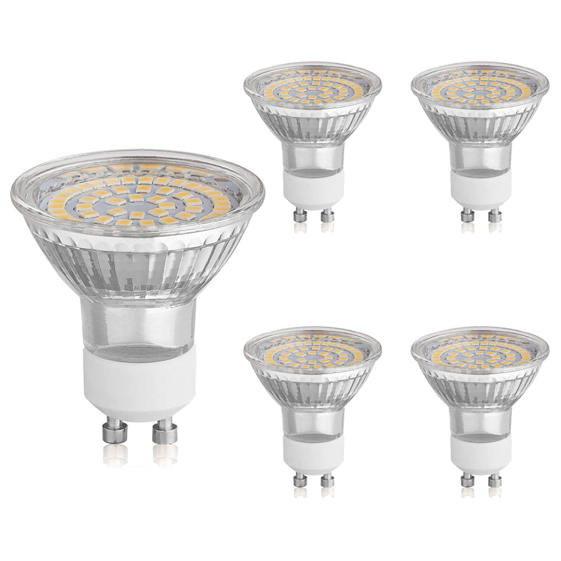HCFEI LED GU10 Bulb, 3 W Lamp Spotlight 425 lm, No Flickering, AC 100-240 V, SMD LED Spotlight 120° Classic Glass, Replaces 50 W Halogen Bulbs (5 - Warm White 3000 K)