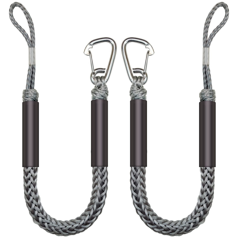 316 Stainless Clip 3 Feet Boat Bungee Dock Lines 2PCS Boat Accessories Marine Grade Quickly Mooring for Jet Ski, SeaDoo,Kayak, Pontoon Boat, Dinghy 3~4.5 Feet (Grey, 3 Feet) Grey