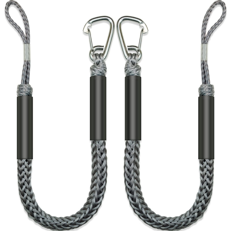 4FT Premium Boat Bungee Dock Lines Jet Ski Accessories with Marine Grade 316 Stainless Clip Safely Mooring for Jet Ski, SeaDoo, Yamaha WaveRunner, Kayak, Pontoon Boat, Dinghy 4~5.5ft 4 Feet Grey