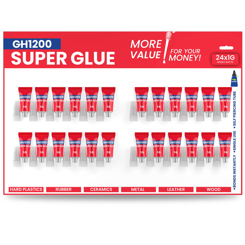 [Australia - AusPower] - 1 Gram (Pack of 24) Single use Super Glue All Purpose, Super Fast, Thick & Strong Adhesive Superglue, Cyanoacrylate Glue for Hard Plastics, DIY Craft, Ceramics, Frame, Leather, Metal Etc 