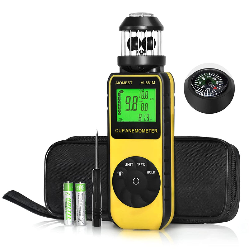 AIOMEST Wind Gauge Wind Gauge, Digital Anemometer Handheld Wind Cup Wind Speed Meter, ±4% Accuracy, Measures MAX/AVG Wind Speed & Temperature for Sailing Surfing Drone 881M