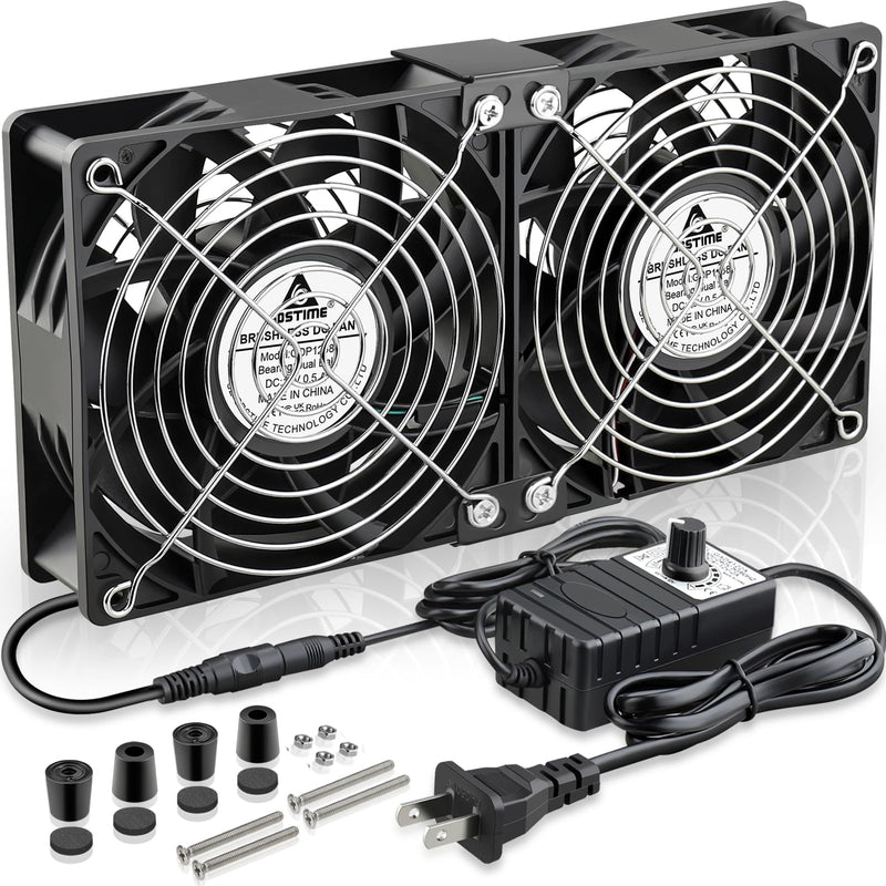 GDSTIME Dual 120mm x 38mm Computer Fan with AC Plug, AC 110V-240V Variable Speed Fan 240mm for DIY Cooling Mining Rig Server Case Grow Rack AV Cabinets Room to Room Basement Garage Ventilation Exhaust 2* 120x38mm fan