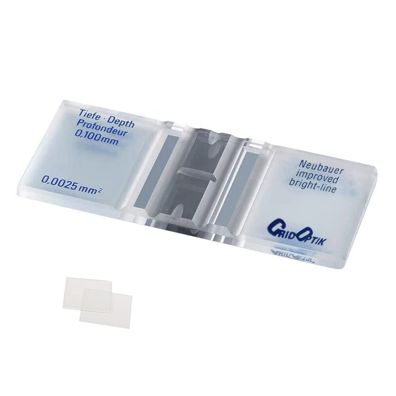Cell Counting Chamber，Hemocytometer Neubauer Improved Blood Counting Chamber with Bright Line and 2 pcs Coverslips
