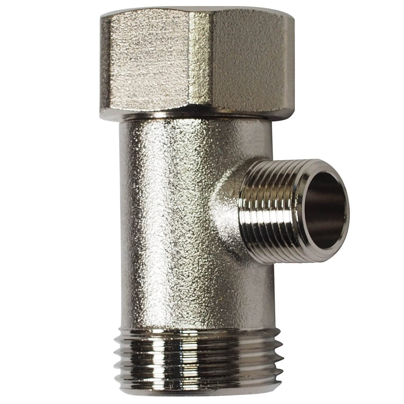 Bidet T Adapter - T Valve for Bidet, 15/16″ x 15/16″ x 9/16″ or 7/8″ x 7/8″ x 3/8″, Brass Coated Nickel, 3 Way Adapter or Tee Connector