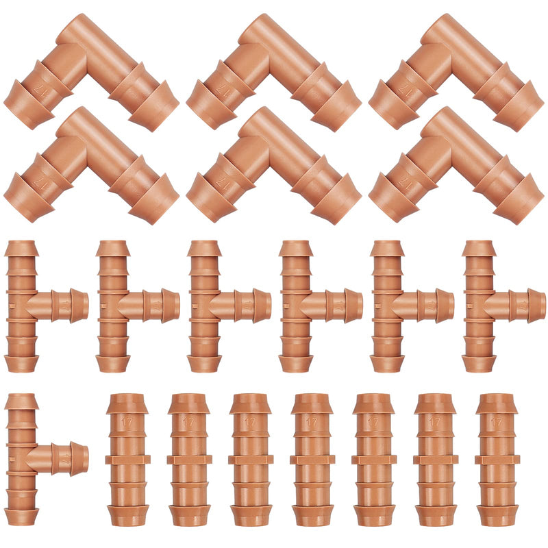 [Australia - AusPower] - Drip Irrigation Fittings Kit?20 Pieces Drip Irrigation Parts for 1/2 Inch Drip Irrigation Tubing with 0.600" ID Drip Line System Barbed Connectors Including 7 Couplings 7 Tees 6 Elbows 20 Pack Set 