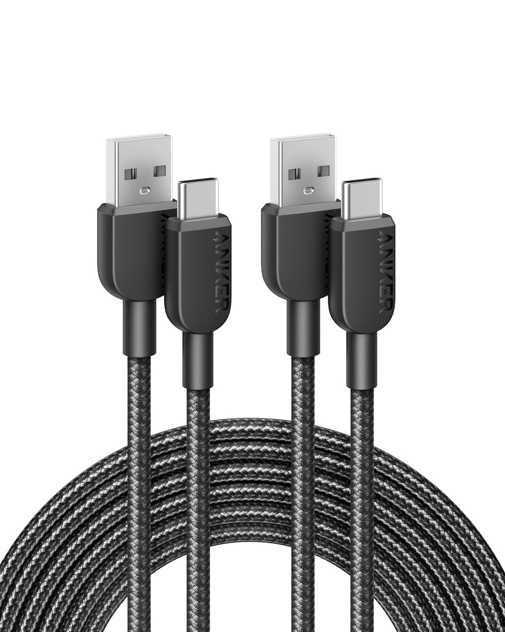 [Australia - AusPower] - Anker USB C Cable, [2 Pack, 10ft] 310 USB A to USB C Charger Cable, USB 2.0 Nylon Charging Cord Fast Charging for Samsung Galaxy Note 10 Note 9/S10+ S10, LG V30 (Black) Black 