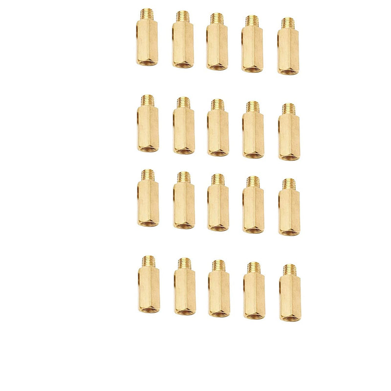 [Australia - AusPower] - Male to Female Thread Spacer Screws Brass Hex Standoff M3 x 6mm + 6mm PCB Pillar for Drone Quadcopter, Computer and Circuit Board, Pack of 20, Gold 