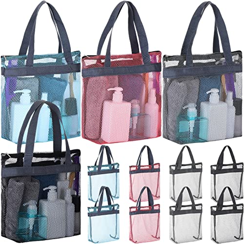 Patelai 12 Pcs Mesh Shower Caddy Bags Bulk, Quick Dry Portable, Multicolor blue, grey, pink, black