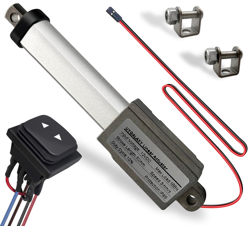 [Australia - AusPower] - 2" Stroke 12V Micro Linear Actuator with Momentary Switch, 188N/42lb Mini Small Electric Motion Actuators Waterproof Speed 5mm/s w/Mounting Brackets, Polarity Reverse Switch for Robot Window Opener 2 inch with Switch (Momentary) 