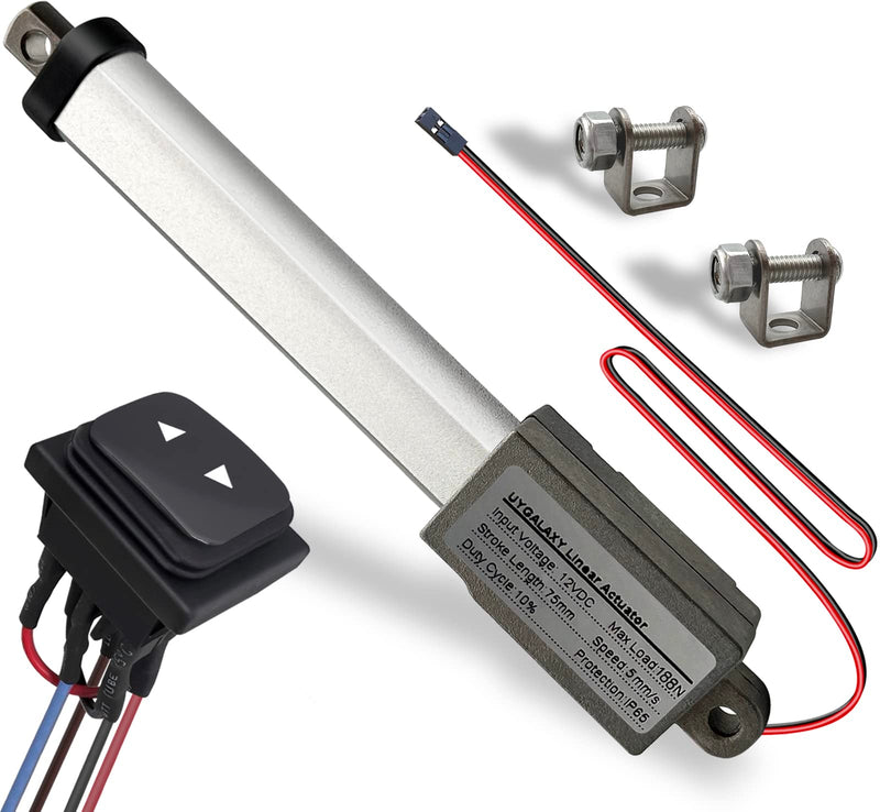[Australia - AusPower] - 3" Stroke 12V Micro Linear Actuator with Momentary Switch, 188N/42lb Mini Small Electric Motion Actuators Waterproof Speed 5mm/s w/Mounting Brackets, Polarity Reverse Switch for Robot Window Opener 3 inch with Switch (Momentary) 