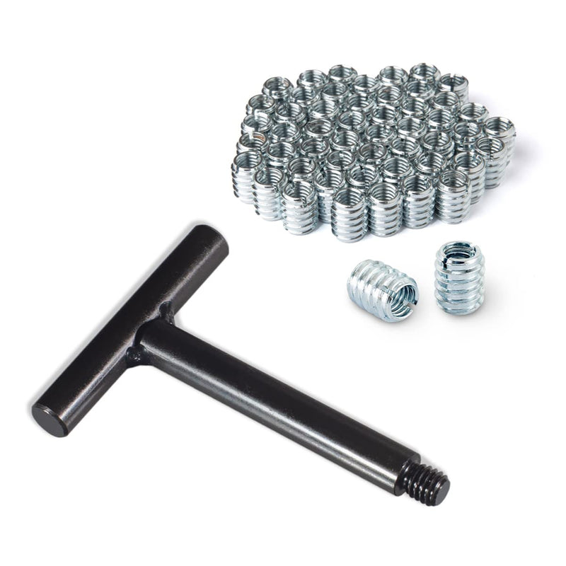 POWERTEC 71813 3/8"-16 Threaded Insert Installation Tool Set | T-Wrench with 50-PC Zinc Plated Threaded Inserts for Wood Furniture | 3/8"-16 Internal Threads x 18mm Long T Wrench + Threaded Insert