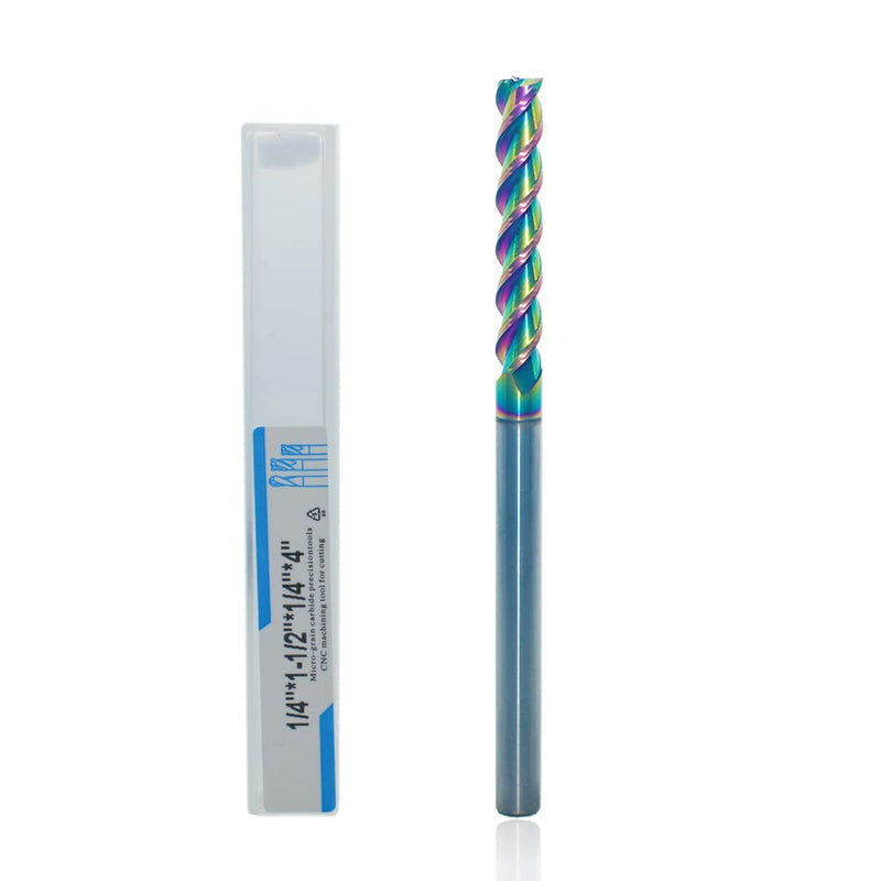 [Australia - AusPower] - 1/4" Extra Long Carbide Square End Mill for Aluminum, Copper Alloy, Plastic, 4" Overall Length End Mill Bits, 3 Flute HRC 55 Deg DLC Coating, CNC Router Bits (1 Pieces) 1/4" Extra Long (1 Pieces) 