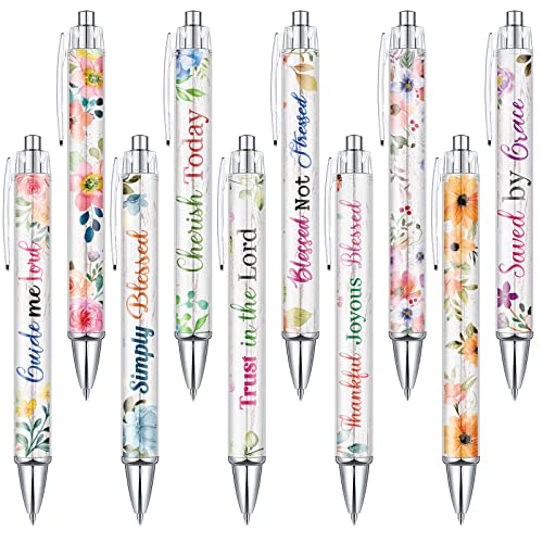 Tinlade 10 Pcs Christian Bible Verse Ballpoint Ink Pens,Flower Flower