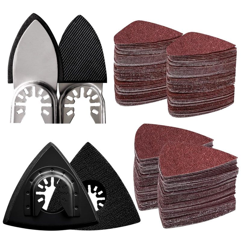 [Australia - AusPower] - 104Pcs Oscillating Tool Detail Sanding Pads Kit, 2Pcs Triangle Sanding Pads and 2Pcs Finger Sanding Pad, 100Pcs Multitool Sandpaper, Grit Fit for Finishing Wood Sanding Plaster 104 Triangle and Finger Sanding pads 