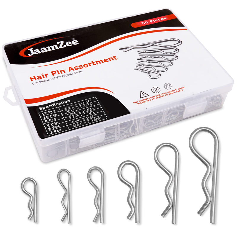 [Australia - AusPower] - Cotter Pins 50 Pcs r pins - Sturdy & Durable Alloy Steel - R- Shaped Heavy Duty Cotter Pin Assortment Kit in 6 Different Sizes - Perfect for Mechanics, Lawn Mowers, & RV Owners 