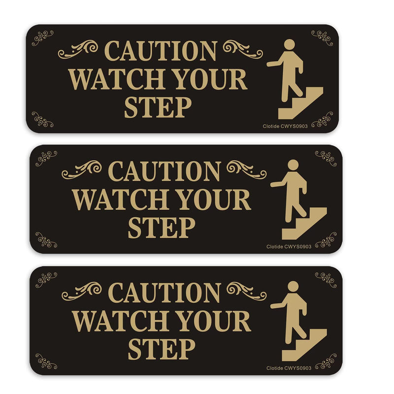 [Australia - AusPower] - 3 Pack Caution Watch Your Step Sign, 3” x 9” Thick Acrylic Self-Adhesive Warning Sign for Business Restaurants Offices, Easy to Install 