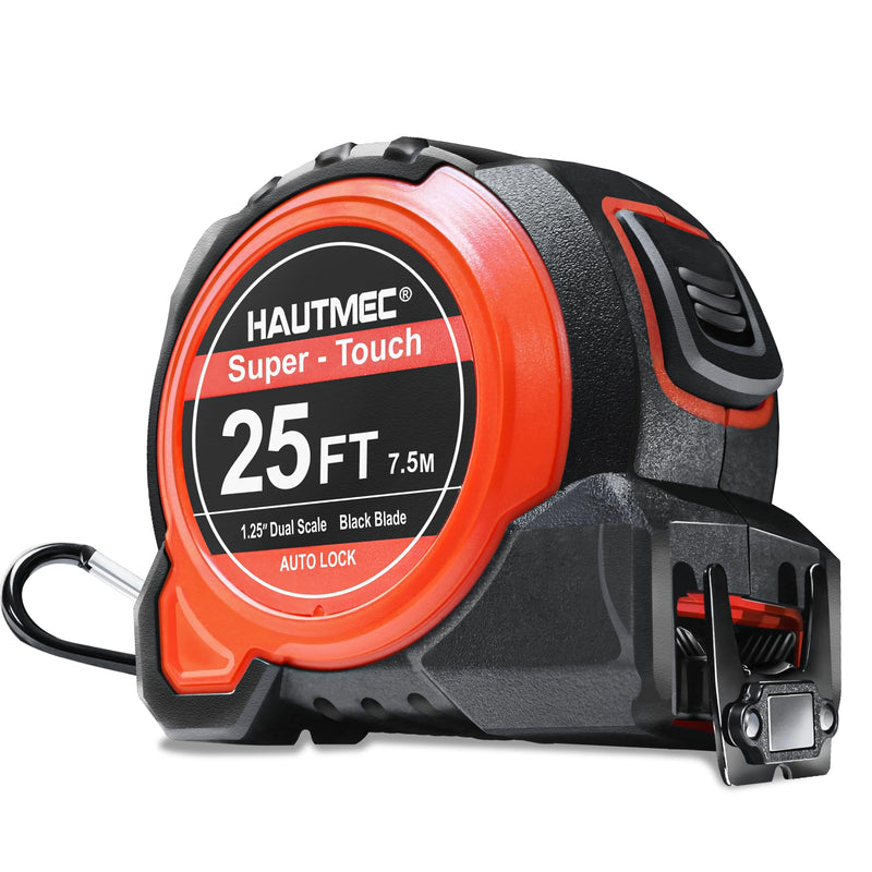 HAUTMEC 1.25“ Wide Blade Heavy Duty Tape Measure 25 ft for Construction Contractor Carpenter, Retractable Easy Read Tape Measure Nylon Coated Blade,Auto Lock, Dual Magnetic Hook,HT0283