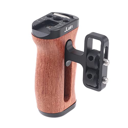FocusFoto Wooden Side Handle Grip Left/Right Handgrip with 1/4"-20 & 3/8"-16 & Cold Shoe Mount Universal for DSLR Mirrorless Camera Cage Rig Video LED Light (Standard Version) Standard Version