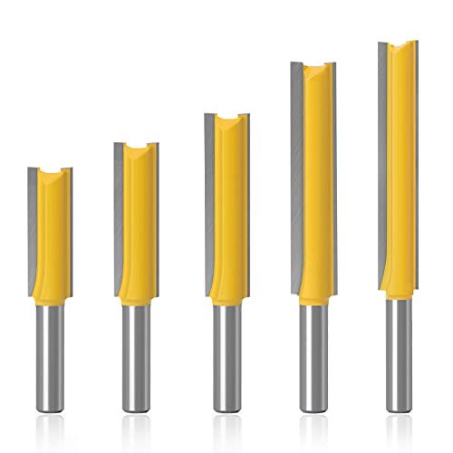 ASNOMY Pack of 5 8 mm Shank Straight Cutter Cutting Blade, Milling Cutter Groove Cutter Wood Cutter Flush Cutter for Wood, Extra Long Cutting Length -30 mm, 40 mm, 50 mm, 63 mm, 76 mm 5 Stück Gerades Fräser