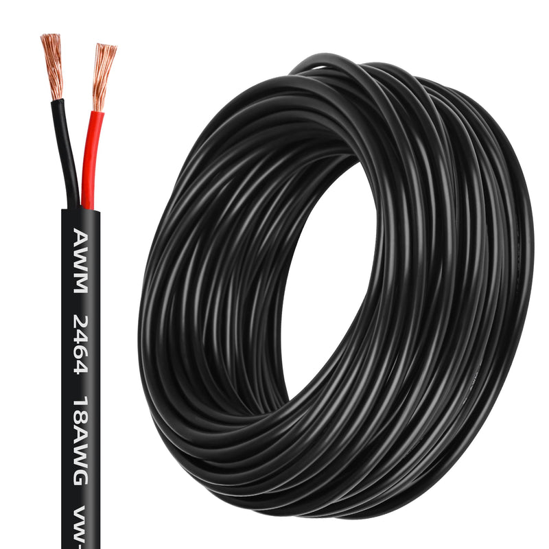 [Australia - AusPower] - 18 Gauge Electrical Wire 2 Conductor,18 AWG Electrical Wire Stranded PVC Cord Oxygen-Free Copper Cable,50FT Pure Copper Electrical Wire Cord for LED Lamp Lighting Strips Automotive 50FT 18AWG-2C 