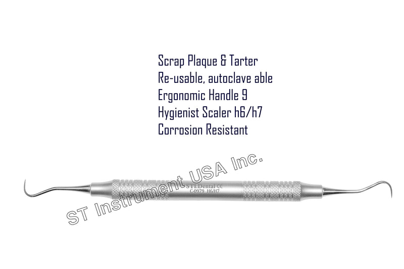 [Australia - AusPower] - Dental Scaler h6/h7 Stainless Steel – Double Ended Hygiene Hand Instrument for Tartar & Plaque Removal – Professional Dental Tool for Dentists Hygienists and Personal Oral Care B-0979 