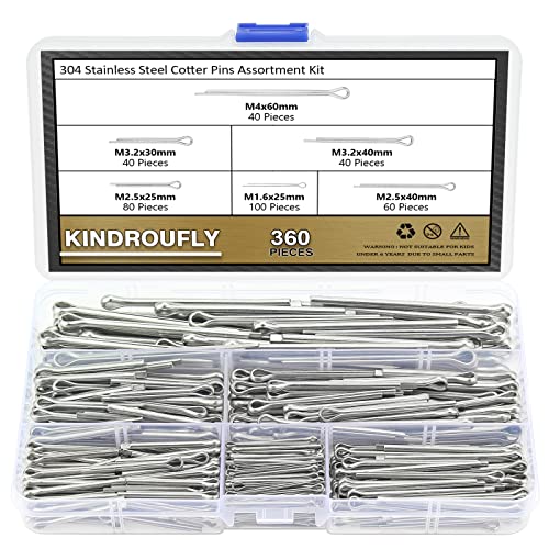 Kindroufly 360-piece cotter pins assortment kit with 6 sizes, 304 stainless steel pins