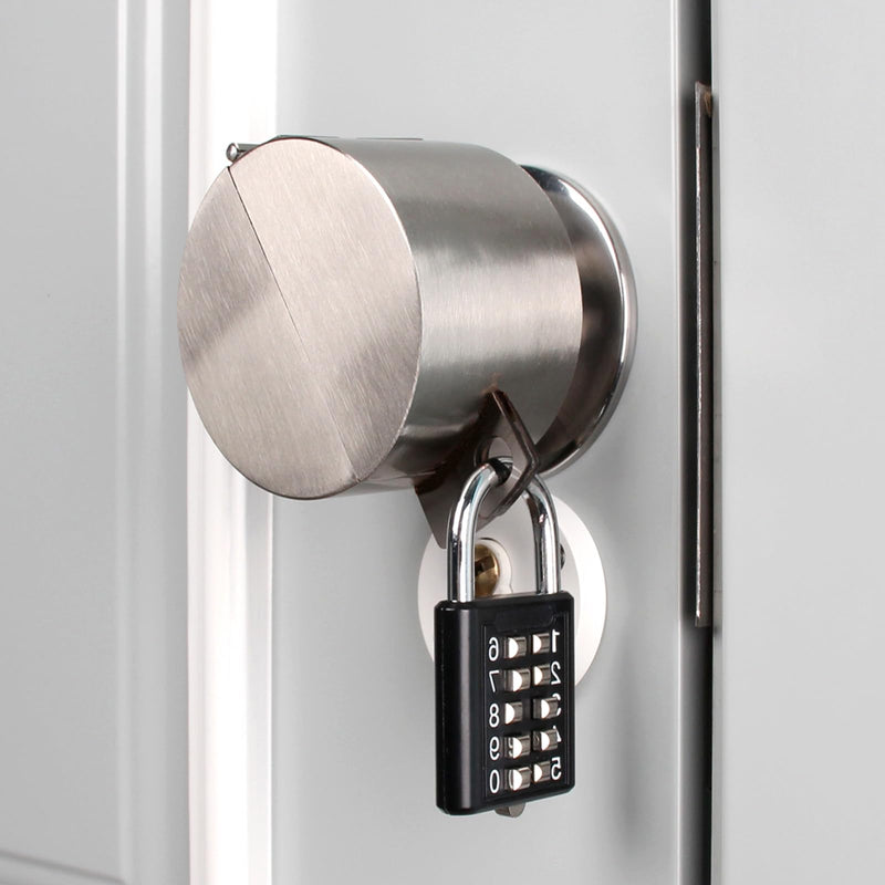 Door Knob Lock Cover ，Without Drilling Doorknob Lock，from Outside Prevents Turning of Door Knob and Access to Keyhole,for Apartment Evictions,Childproof (Stainless Steel with Lock Stainless Steel