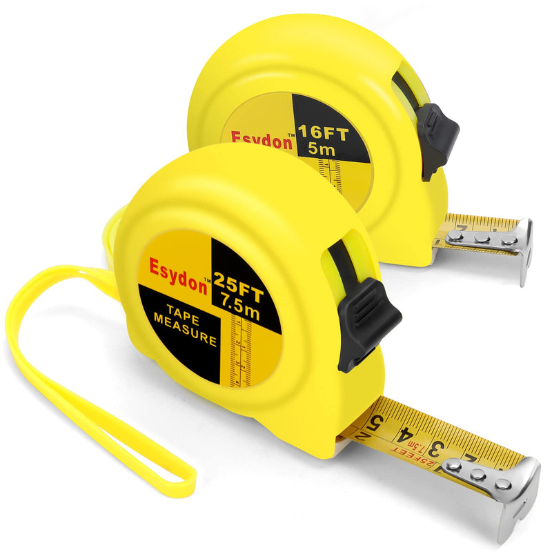 [Australia - AusPower] - 2 Packs Tape Measure 25 ft /16 ft, Esydon Measuring Tape Extendable, Self-Locking Tape Measurer, Easy Read Imperial/Metric Scale Measurement Tape for Designer, Decorator, & Handicraftsman 