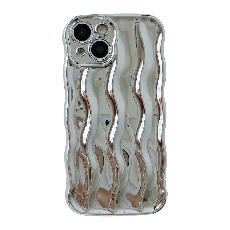 [Australia - AusPower] - Caseative Water Ripple Pattern Curly Wave Frame Soft Compatible with iPhone Case (Silver,iPhone 14 Pro Max) Silver iPhone 14 Pro Max 
