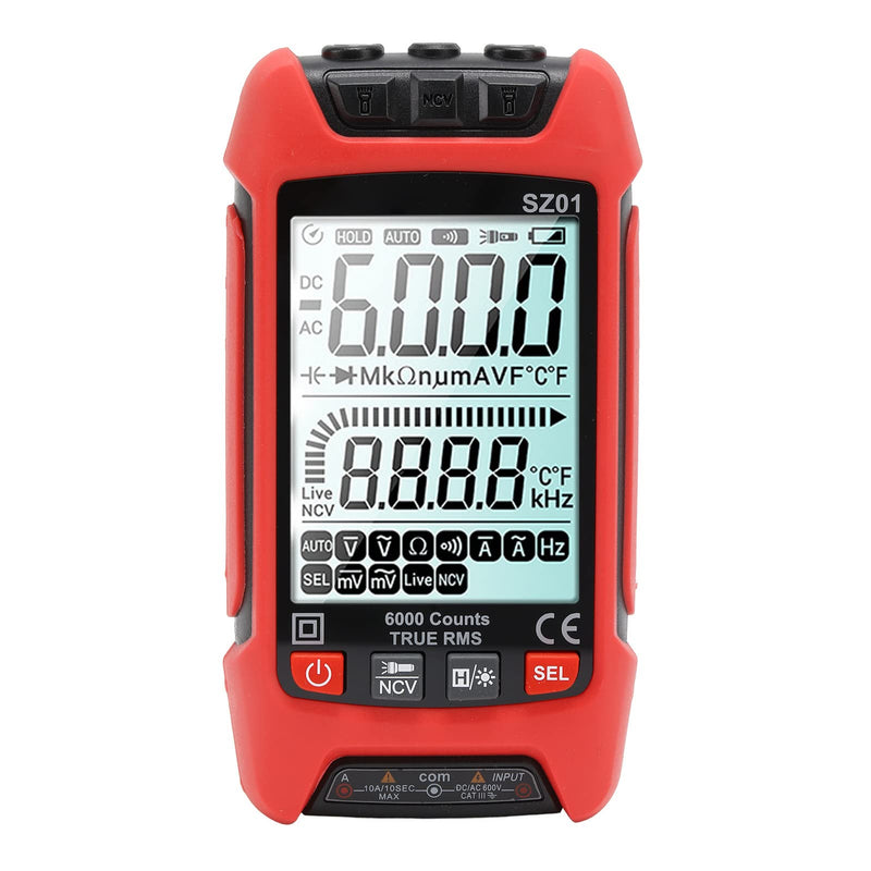 [Australia - AusPower] - Digital Multimeter with Backlit LCD, 6000 Counts Auto Ranging Voltage Tester, AC/DC Current/Resistance/Frequency Measurement, Ceramic Protection Red 