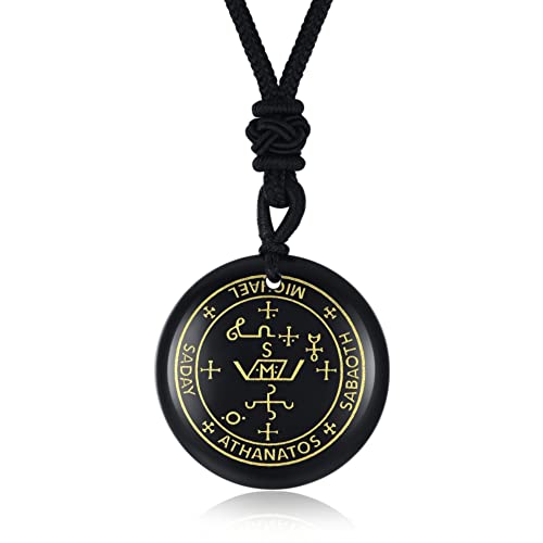 Archangel Michael Necklace, Men's Genuine Black Agate Protection Amulet