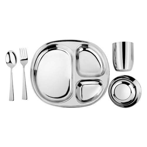 Ahimsa Stainless Steel Kids Dinnerware Set, Classic Stainless, 5-Piece Set Classic Stainless / 5 Piece Set