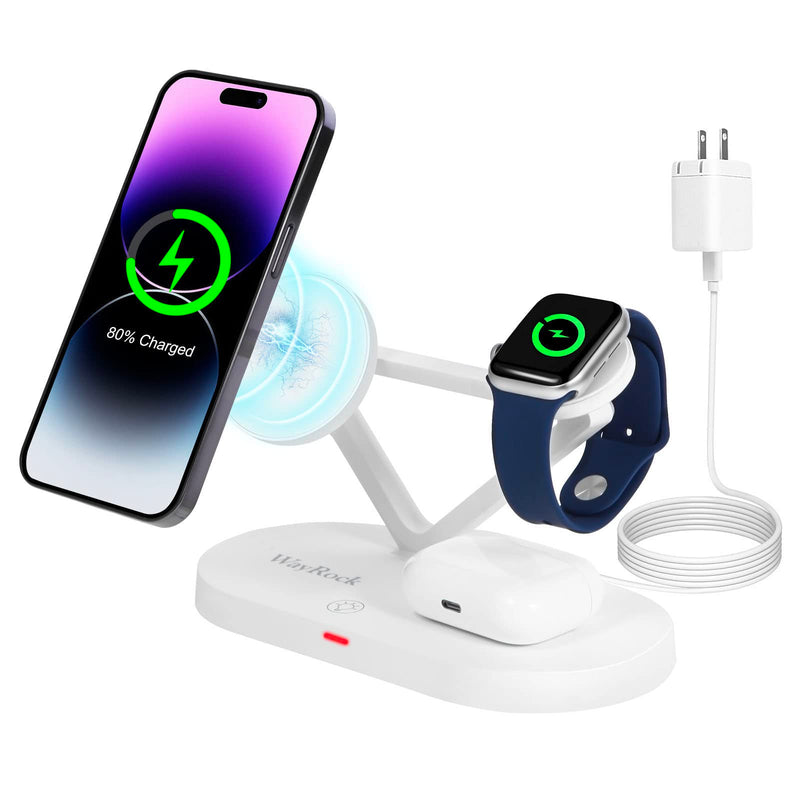 [Australia - AusPower] - 5 in 1 Magnetic Charging Station 35W, WayRock Wireless Charger Stand for iPhone 14 13 12 Pro Max/Plus/Pro/Mini/Airpods/iWatch Series, Fast Charger with Night Light for Travel Gift 