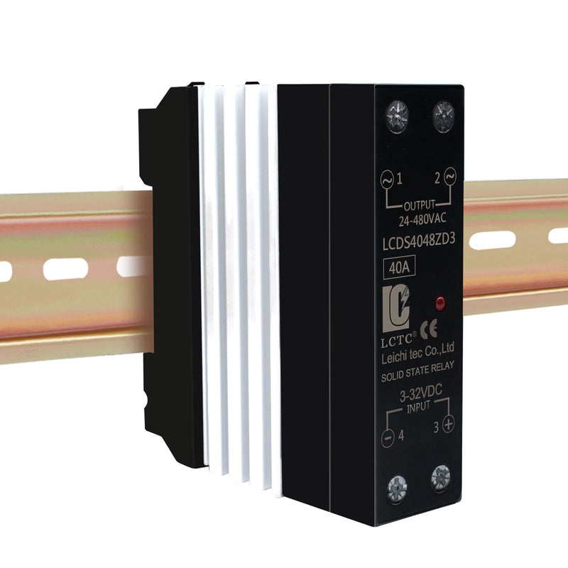 Din Rail Solid State Relay with Heat Sink - DC to AC (3-32V DC Input, 24-480V AC Output), 40A SSR