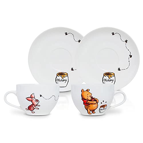 Winnie The Pooh Disney Bone China 4-Piece Teacup and Saucer Set | Tea Party With Coffee, Espresso, Mocha