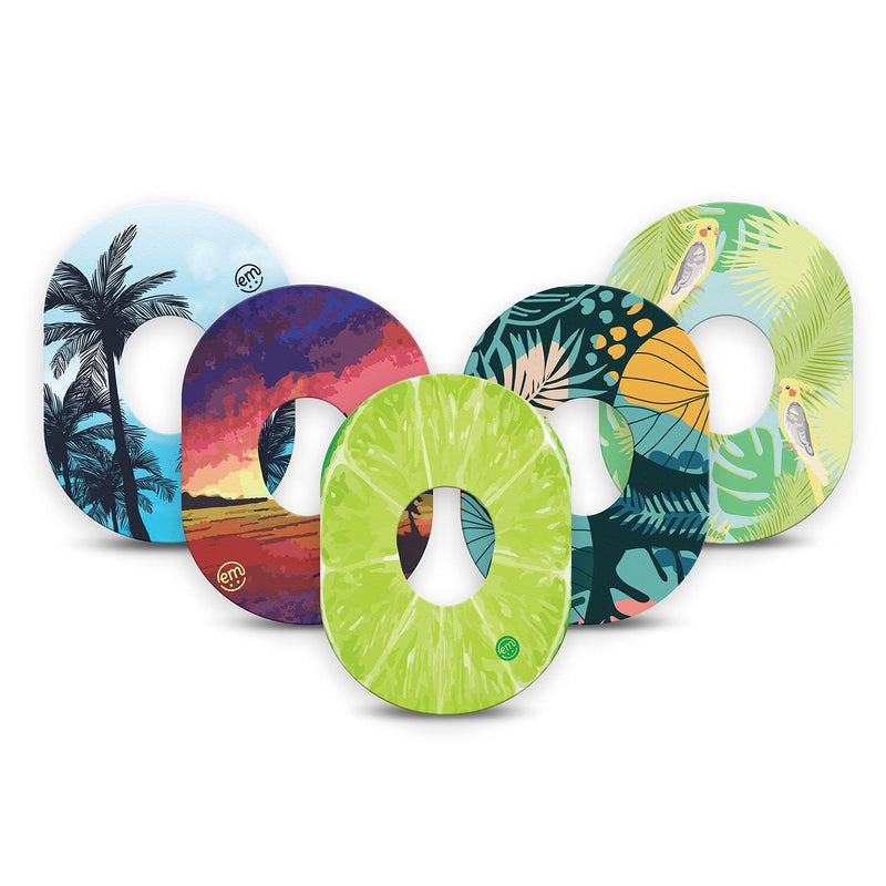 [Australia - AusPower] - ExpressionMed - Adhesive Patch for Dexcom G7 (5-Pack) - Made in The USA, Waterproof, Split Backing, CGM Tape (Tropical Paradise) 