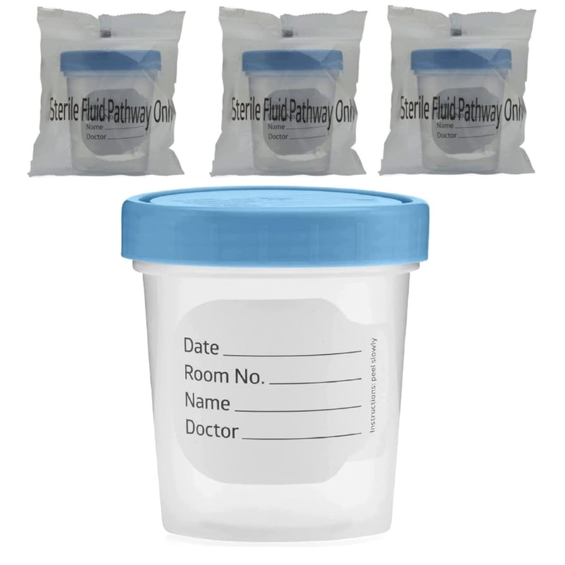 [Australia - AusPower] - Sterile Specimen Cups Individually Bagged with Lids [3 Count] 4 oz Clear Urine Collection Cup with Leak Proof Screw On Covers - 4.5 Compacity Specimens Jars – for Safe Pee, Stool, Semen Sample Testing 3 