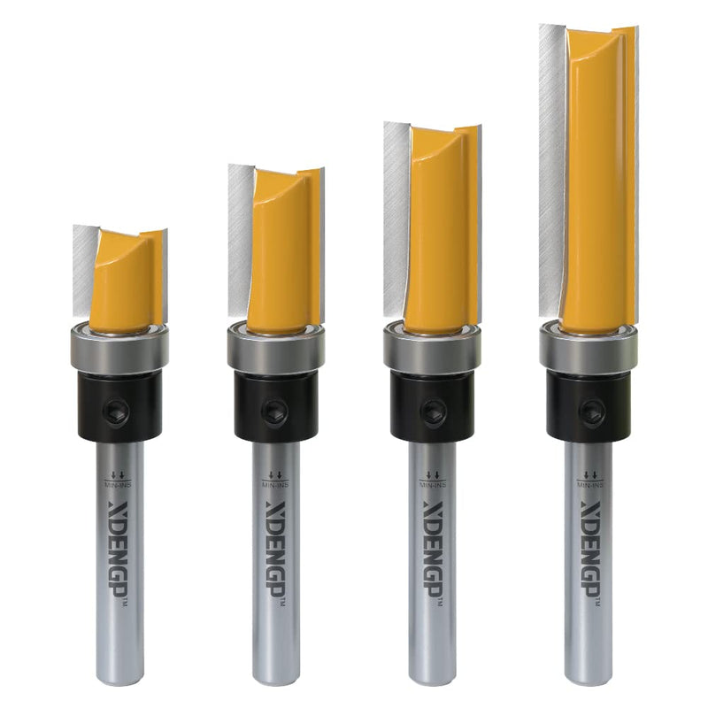 [Australia - AusPower] - 4 PCS Pattern Flush Trim Router Bit Set 1/4 Inch Shank, Top Bearing Flush Cut Trim Router Bit for Woodworking, Cutting Diameter: 1/2", Cutting Length: 1/2", 3/4", 1", 1-1/2" 4 Bits Set 