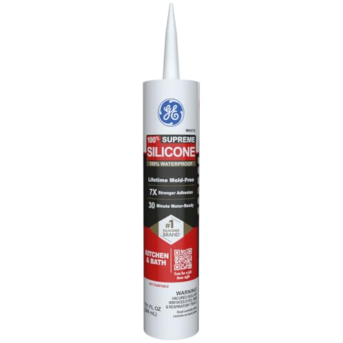 GE Supreme white silicone caulk cartridge for kitchen and bathroom sealing, 10 fl oz, 1 pack