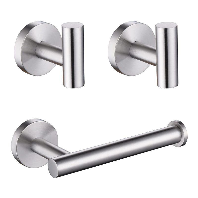 Bathroom Hardware Set, Premium Stainless Steel 3-Piece Include 5 Inch Toilet Paper Holders and 2 Towel Robe Holder Hook for Bathroom, Kitchen, Washroom Wall Mount Brushed Nickel
