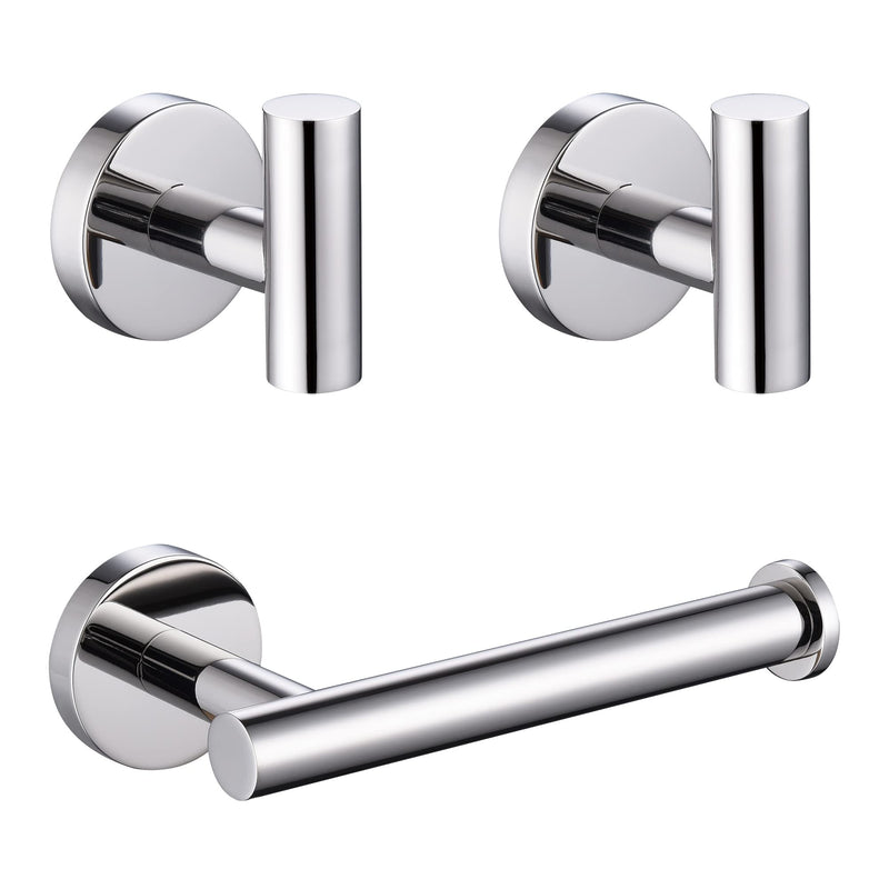 Bathroom Hardware Set, Premium Stainless Steel 3-Piece Include 5 Inch Toilet Paper Holders and 2 Towel Robe Holder Hook for Bathroom, Kitchen, Washroom Wall Mount Polished Chrome