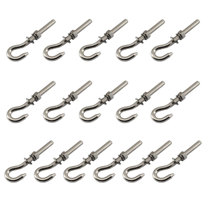 [Australia - AusPower] - 16Pcs M5 Stainless Steel Eye Bolt with Nut and Washers Long Shank Threaded Rod Round Hook Eyelet Bolt Screw 