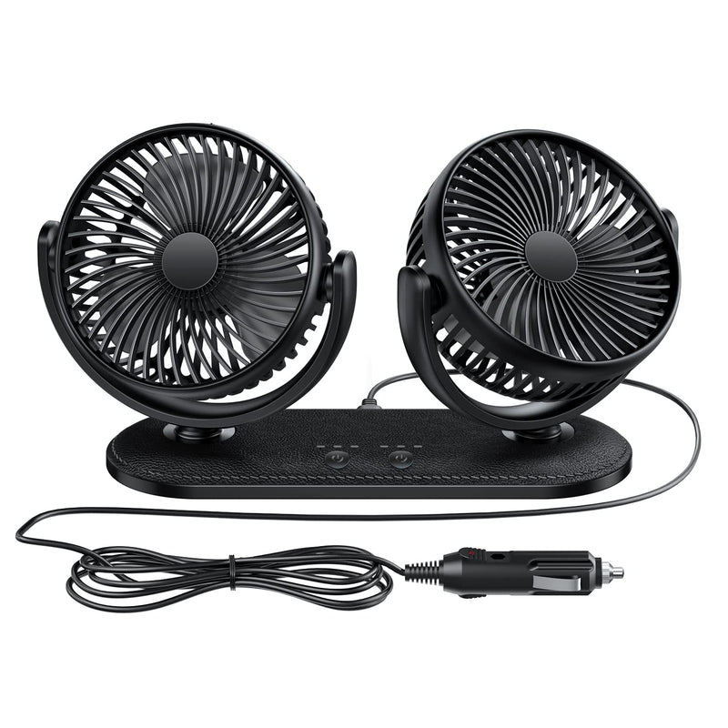 [Australia - AusPower] - TriPole Car Fan 12V / 24V Portable Auto Cooling Fan Dual Head Rotatable Vehicle Fan 3 Speeds Strong Wind Air Circulation Fan for Car Dashboard Electric Fan for Truck SUV Sedan RV Van Boat Golf Cart 