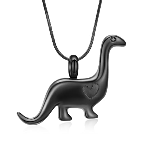 Minicremation Cremation Urn Necklace for Ashes Dinosaur Memorial Jewelry Pendant for Women Men Keepsake Lockets Black