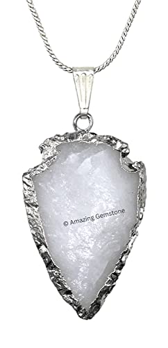Amazing Gemstone Arrowhead Necklace for Men Women - Men's Necklaces Arrow Heads Healing Crystal Necklace - Gifts for Men, Teen Boys - Stocking Stuffers for Men (Gold Edged) Snow Quartz Silver