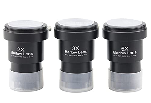 Telescope Barlow Lenses Kit 2X-3X-5X, 1.25 Inch Telescope Accessory, Fully Metal Multi Coated Broadband Green Film Barlow Lens for Astronomy Eyepiece