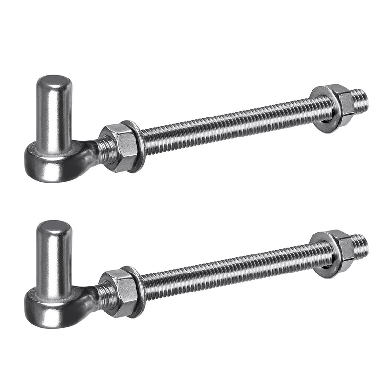 Insaga J Bolt Gate Hinge, 304 Stainless Steel Farm Gate Hinges, M12 x 8'' Gate Hinge Bolt 5/8'' for Chain Link Fence/Farm/Wooden Fence/Driveway, Supports up to 500lbs, 2pcs M12-8''-2PCS