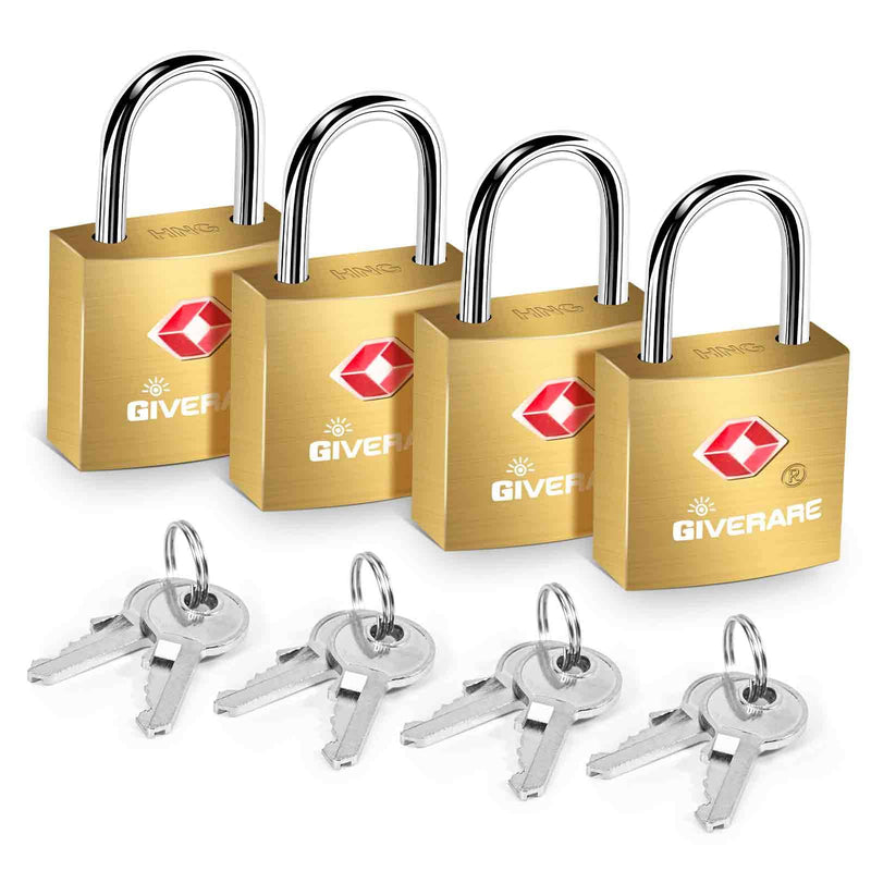 [Australia - AusPower] - 4 Pack TSA Approved Travel Luggage Locks with Keys, Solid Brass Copper Keyed Padlock, Small Locks for Suitcase, Backpack, Gym Locker, Jewelry Box, Gold-by GIVERARE 